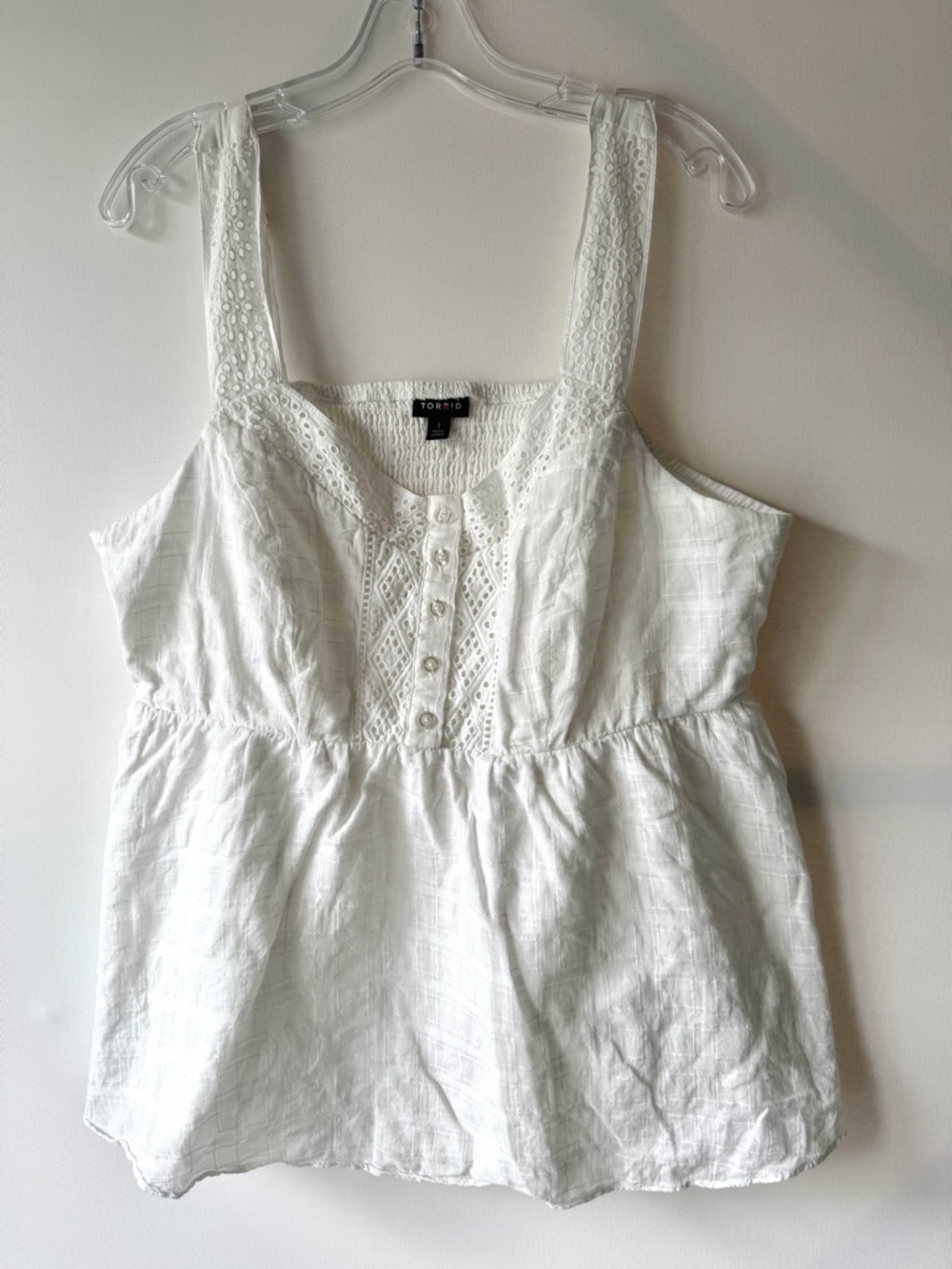 torrid White Cotton Lace-Trim Tank Camisole